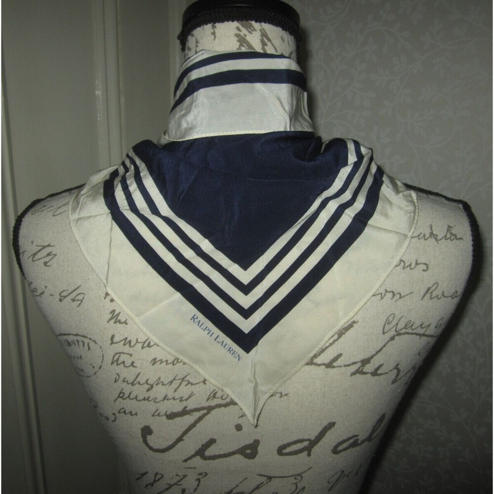 Ralph Lauren Collection purple label triangle silk scarf, navy blue & ivory